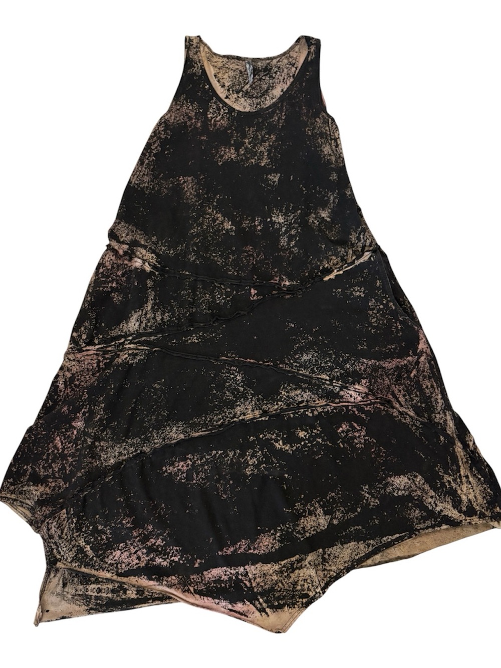 Cynthia Ashby Asymmetric Tiered Hem Tank Maxi Dress Sz L Black Splatter